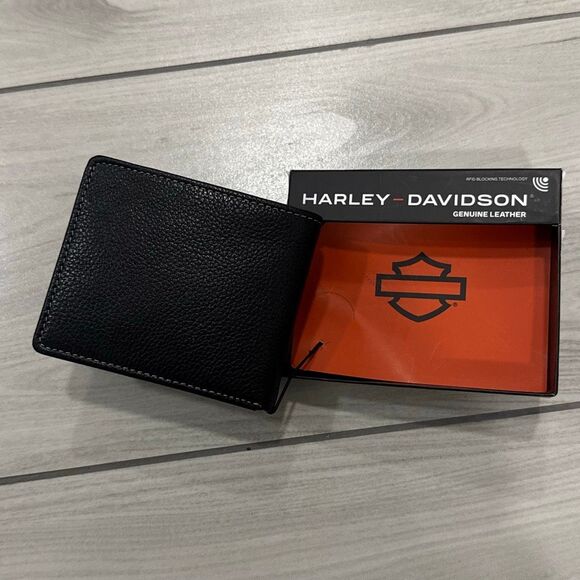Harley Davidson Motorcycles  Men’s Black Genuine Leather Wallet New In Gift Box - Picture 5 of 6